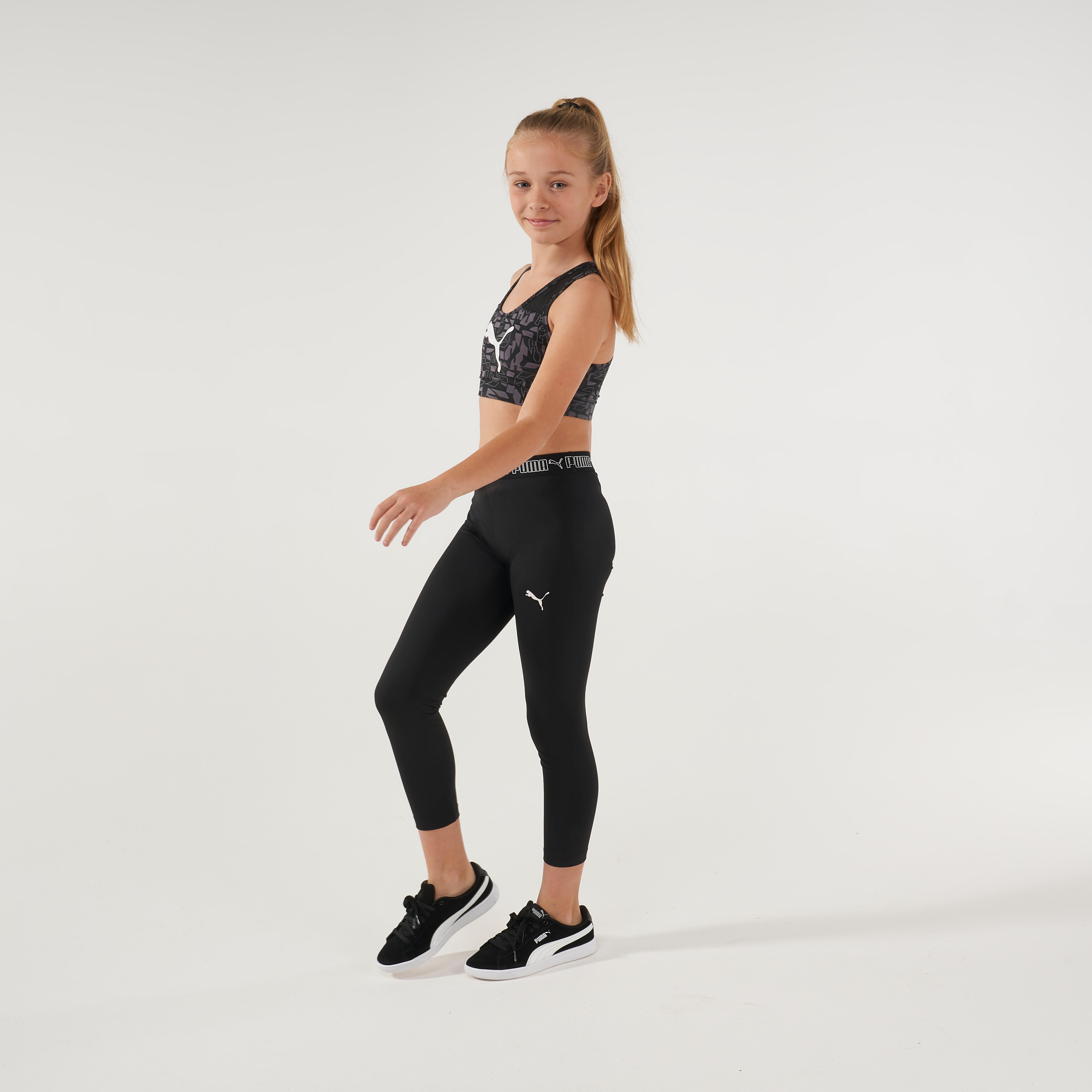Leggings 7/8 bambina ginnastica Puma S500 poliestere traspirante neri PUMA  | DECATHLON