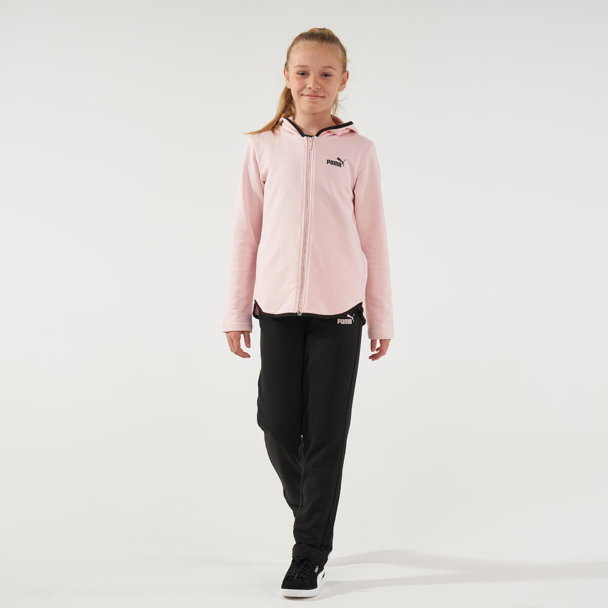 Sweat zippé à capuche enfant - rose avec imprimé PUMA