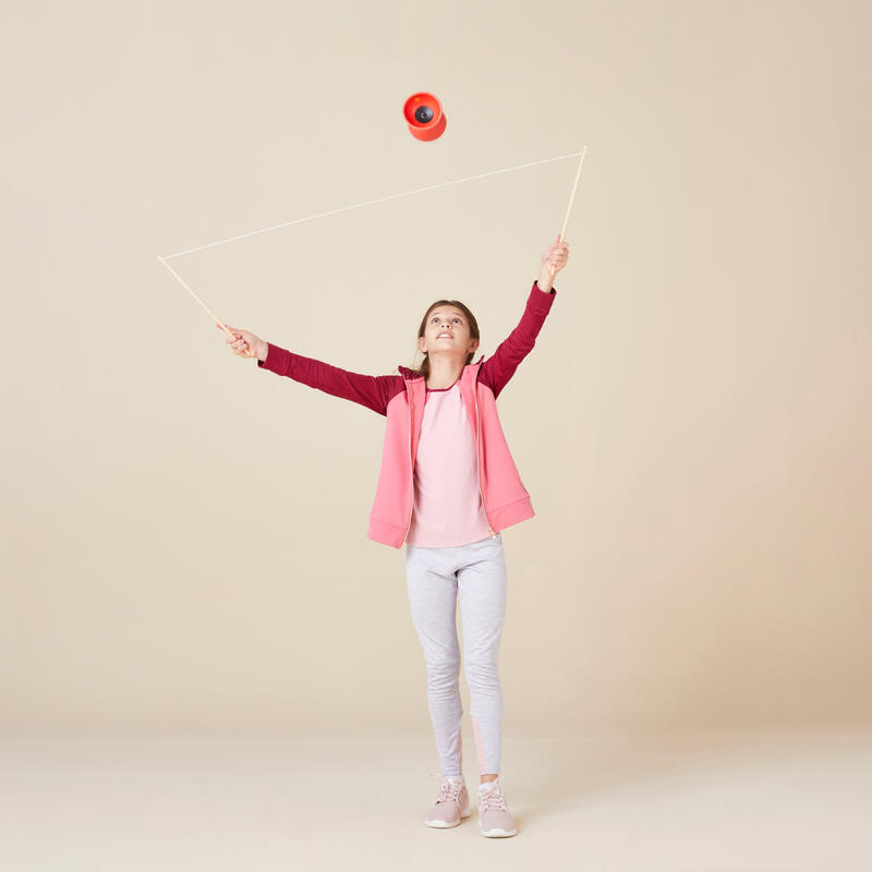 Diabolo voor jongleren 100 rood met houten stokjes