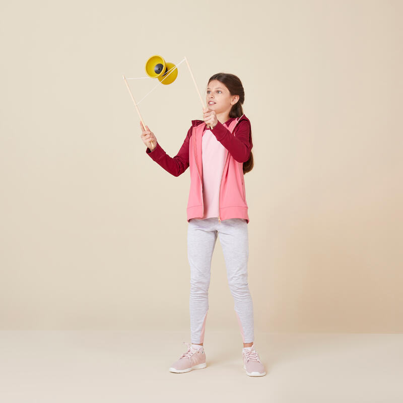 Diabolo voor jongleren 100 geel met houten stokjes