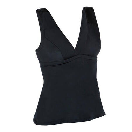 Tankini Swimsuit Top with V-Neck and Removable Padded Cups MARINE - PLAIN BLACK