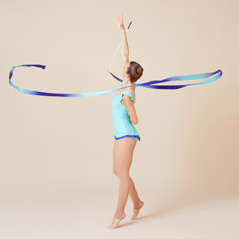 Dívčí gymnastický dres se sukýnkou bez rukávů tyrkysový s kamínky