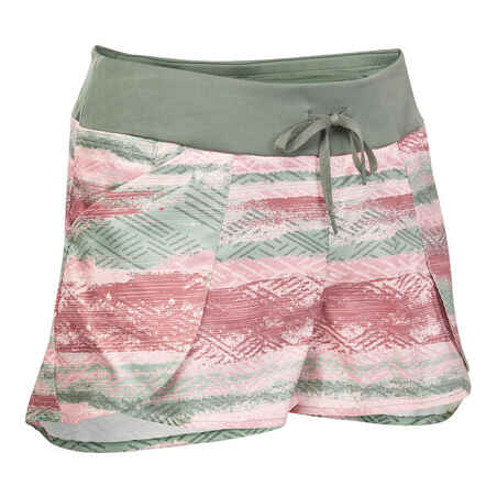Kaki zelene in rožnate ženske pohodniške kratke hlače NH500 SLIM