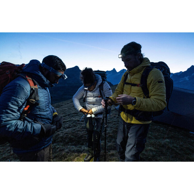 Casaco Acolchoado Sintético Trekking Montanha Azul - MT100 Capuz - 5°C - Homem