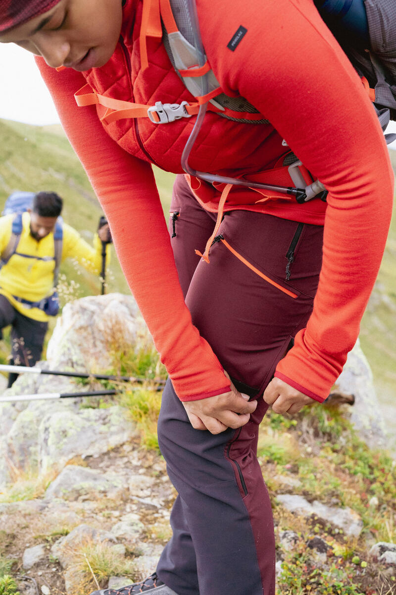Pantalon déperlant de trek montagne - MT900 bordeaux - Femme