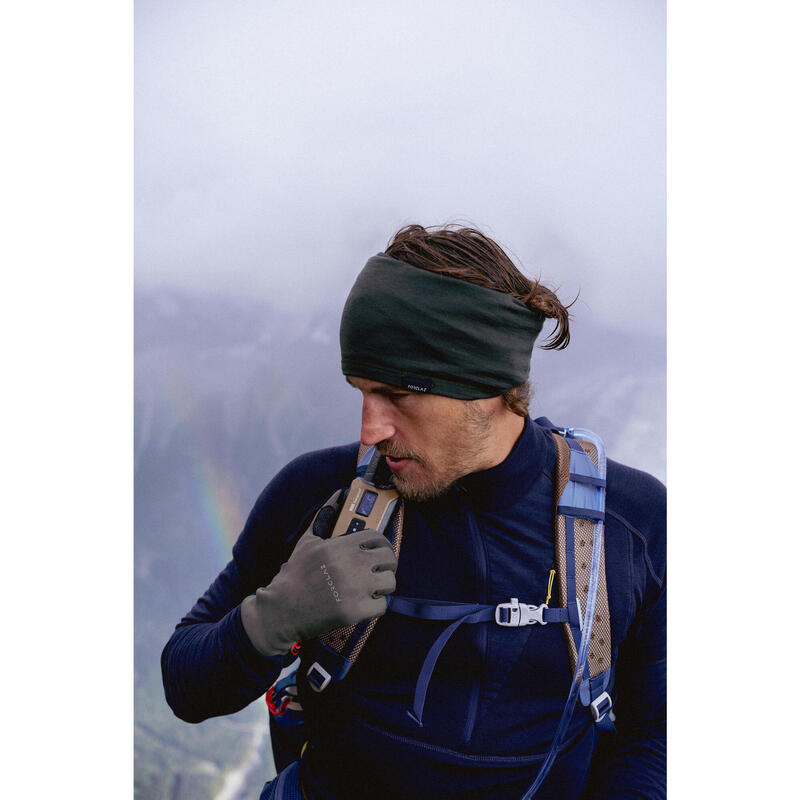 登山健行多功能美麗諾羊毛圍脖Trek 500－卡其色