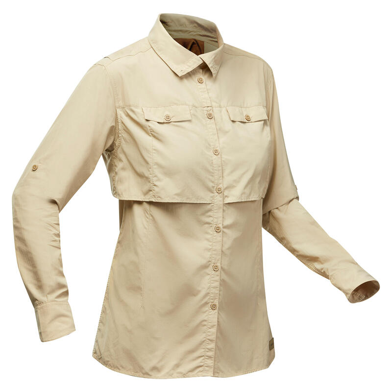 Camisa de montaña y trekking protección solar Mujer Forclaz Desert 500