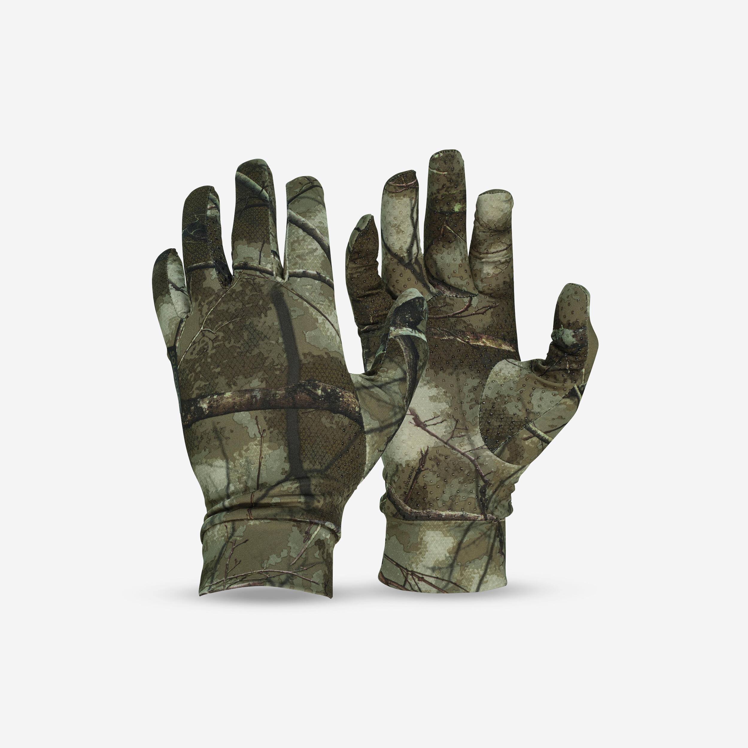Thin Stretch Hunting Gloves 100 – Camouflage  - SOLOGNAC