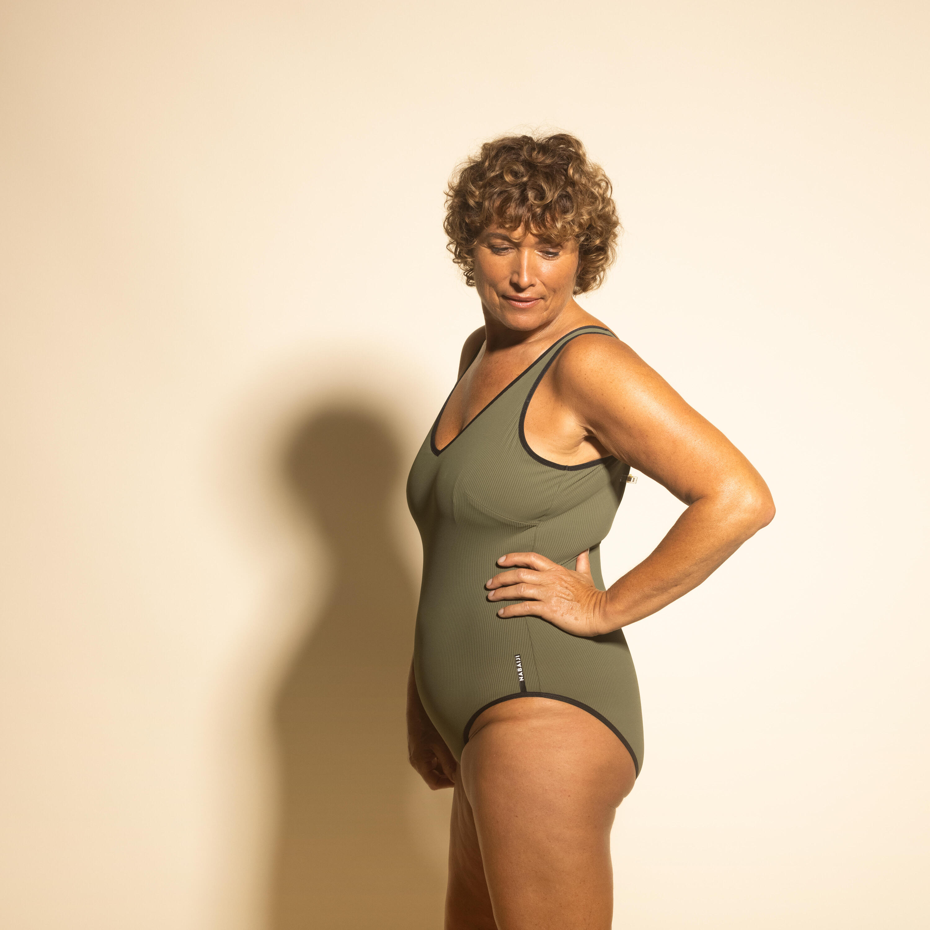 Women's Aquafit 1-piece Swimsuit Ines - Khaki 5/9