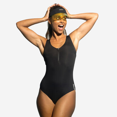 Crni ženski jednodelni kupaći kostim za fitnes u vodi LIO