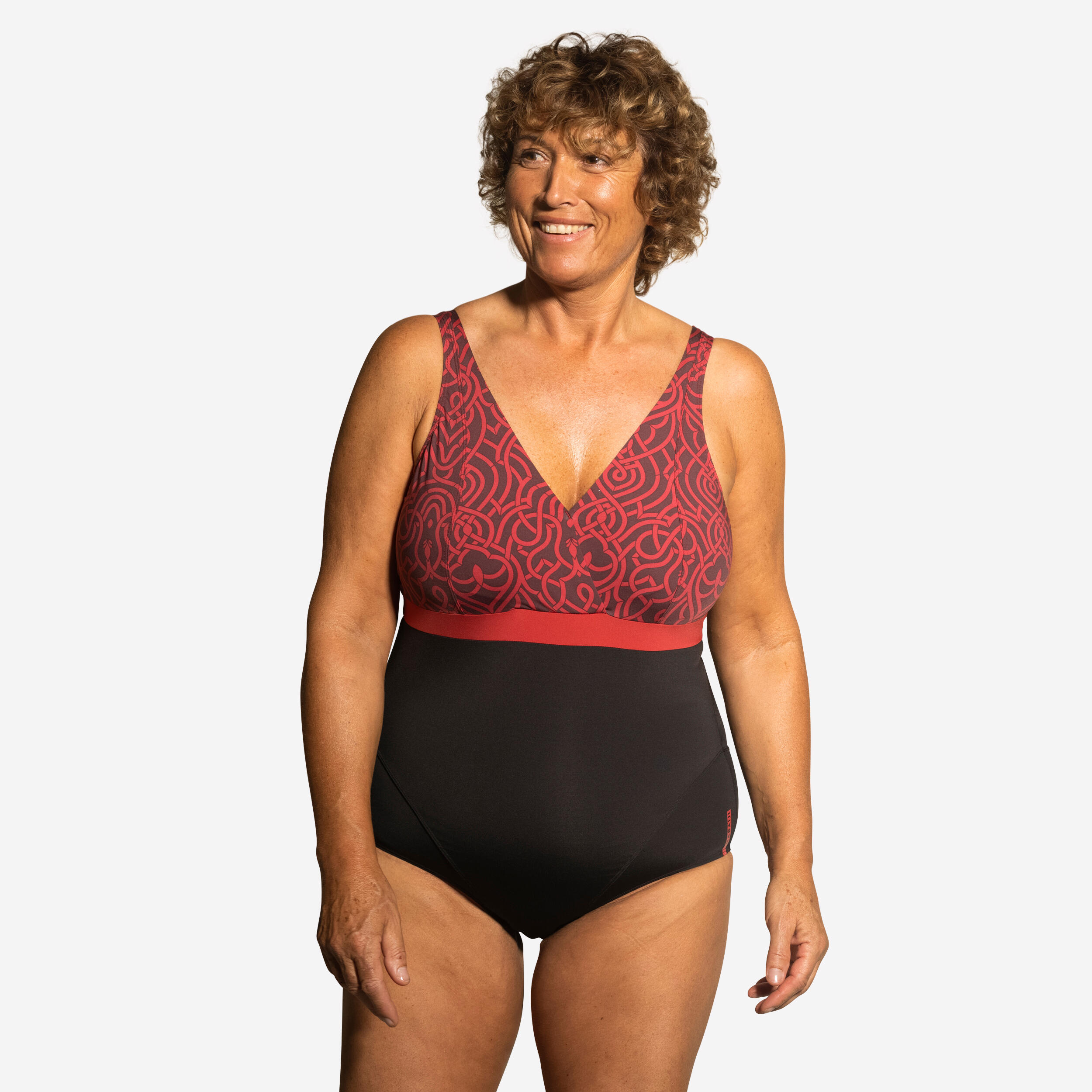 Women's 1-piece aquafitness swimsuit Cera black burgundy. Cup size D/E  NABAIJI