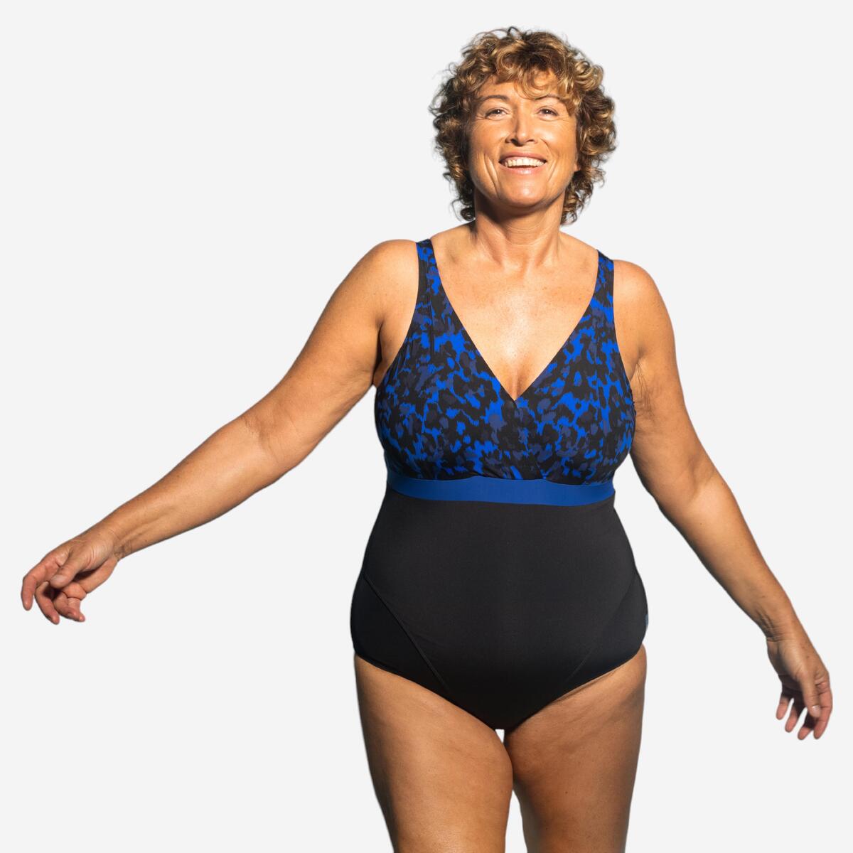 Maillot de bain 1 pièce Aquagym femme Mia Leo noir bleu Bonnet D/E