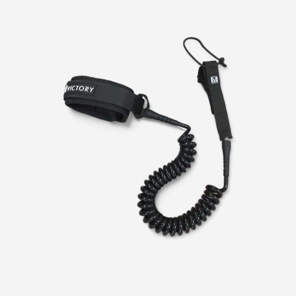 Coiled leash for touring or racing stand-up paddle boards.