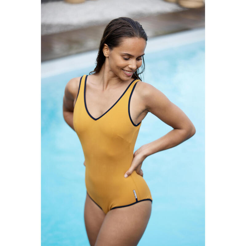 Maillot de bain 1 pièce aquagym femme Ines moutarde