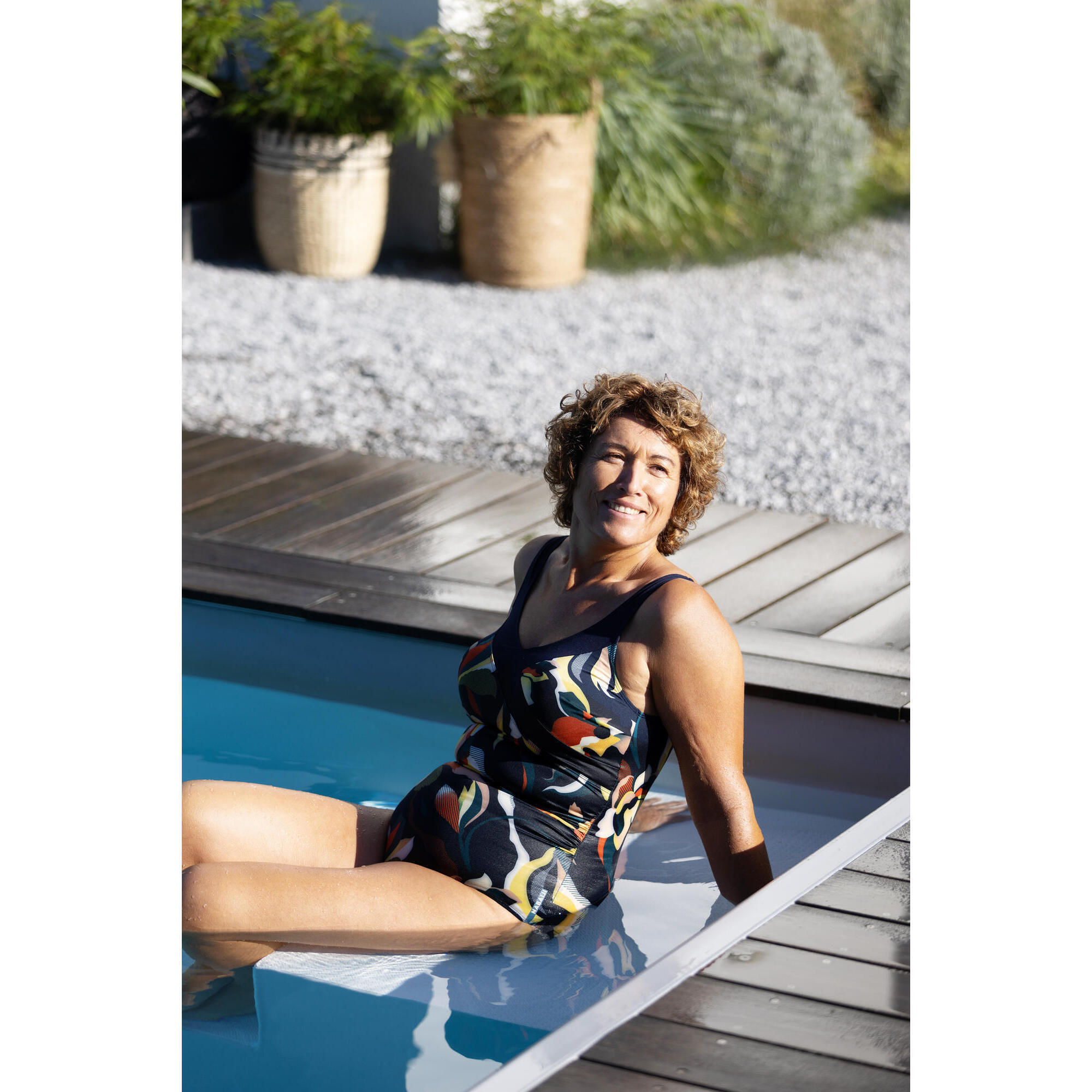 Women's 1-Piece Aquafitness Swimsuit - Karli Black/Orange - NABAIJI