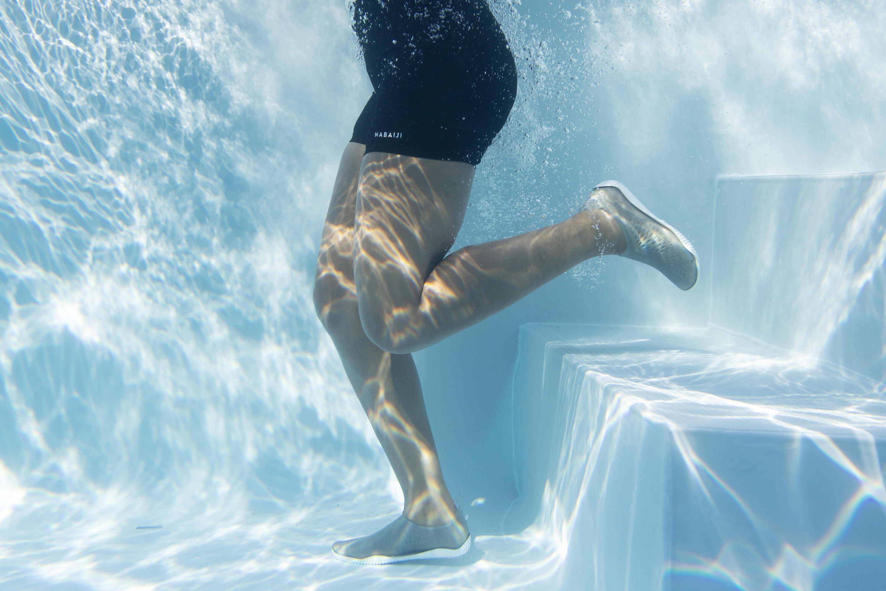 Waterschoenen voor aquabike of aquagym Fitshoe kaki 2/7
