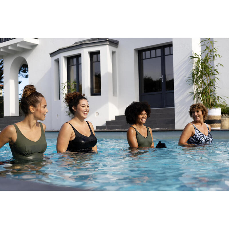 Kadın Tankini V Yaka Bikini Üstü - Siyah - Yaprak Desenli - LILY