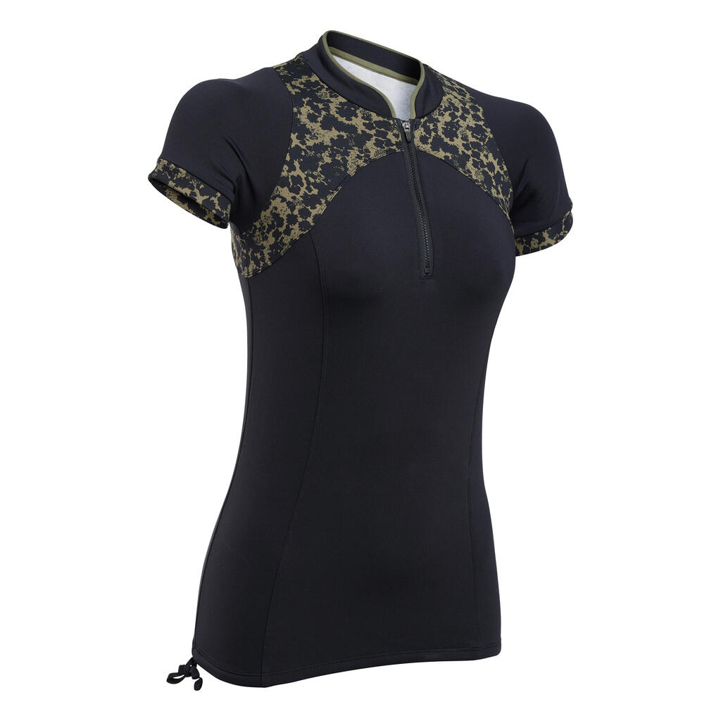 Sieviešu T krekls ar īsām piedurknēm ūdens aerobikas un ūdens trenažieru nodarbībām vai bradāšanai pa jūru “Lica”, melns, haki