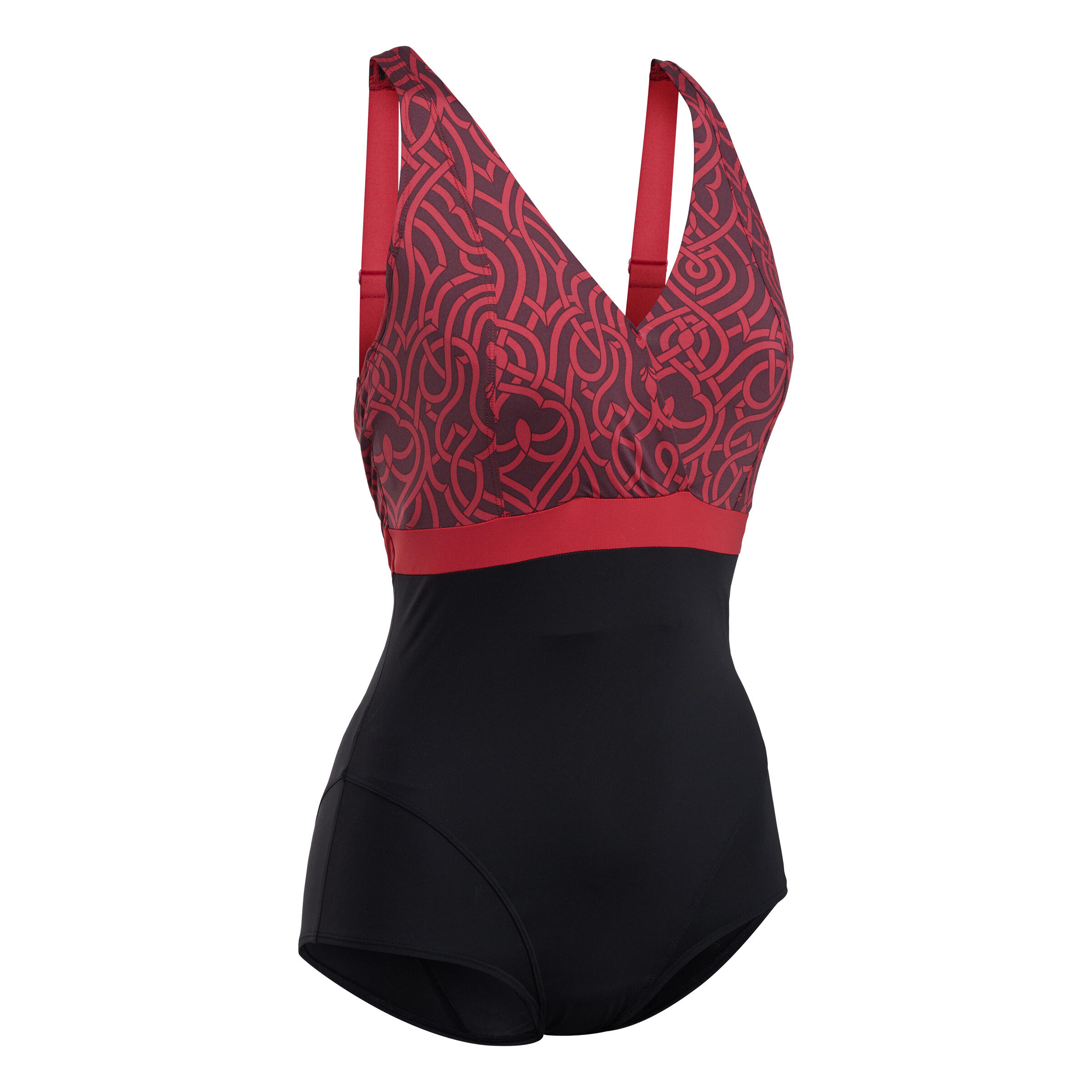 Women's 1-piece aquafitness swimsuit Cera black burgundy. Cup size D/E 10/12