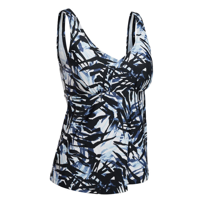 Kadın Tankini V Yaka Bikini Üstü - Siyah - Yaprak Desenli - LILY