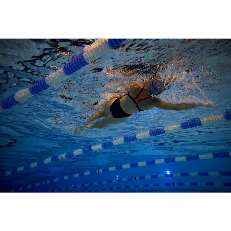 Bañador Mujer natación negro 900 espalda abierta en X