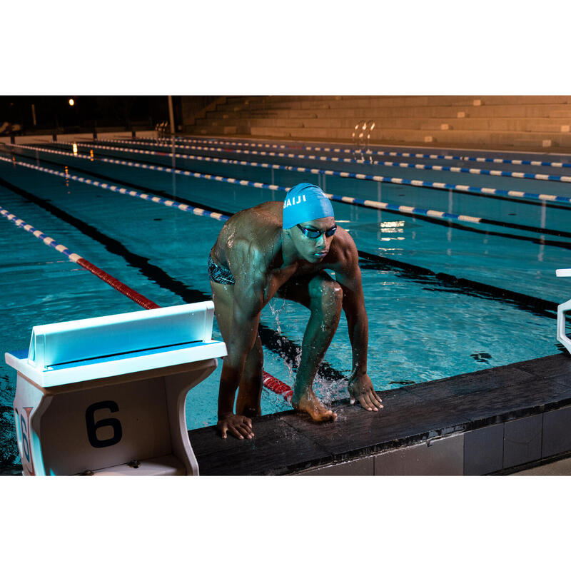 Bañador Hombre natación slip negro azul.