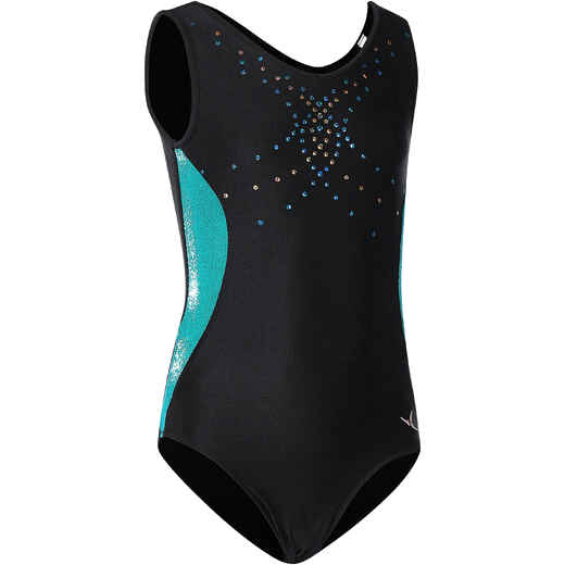 
      Girls' Gymnastics Sequins Sleeveless Leotard Ages 6-14 - Black/Blue
  