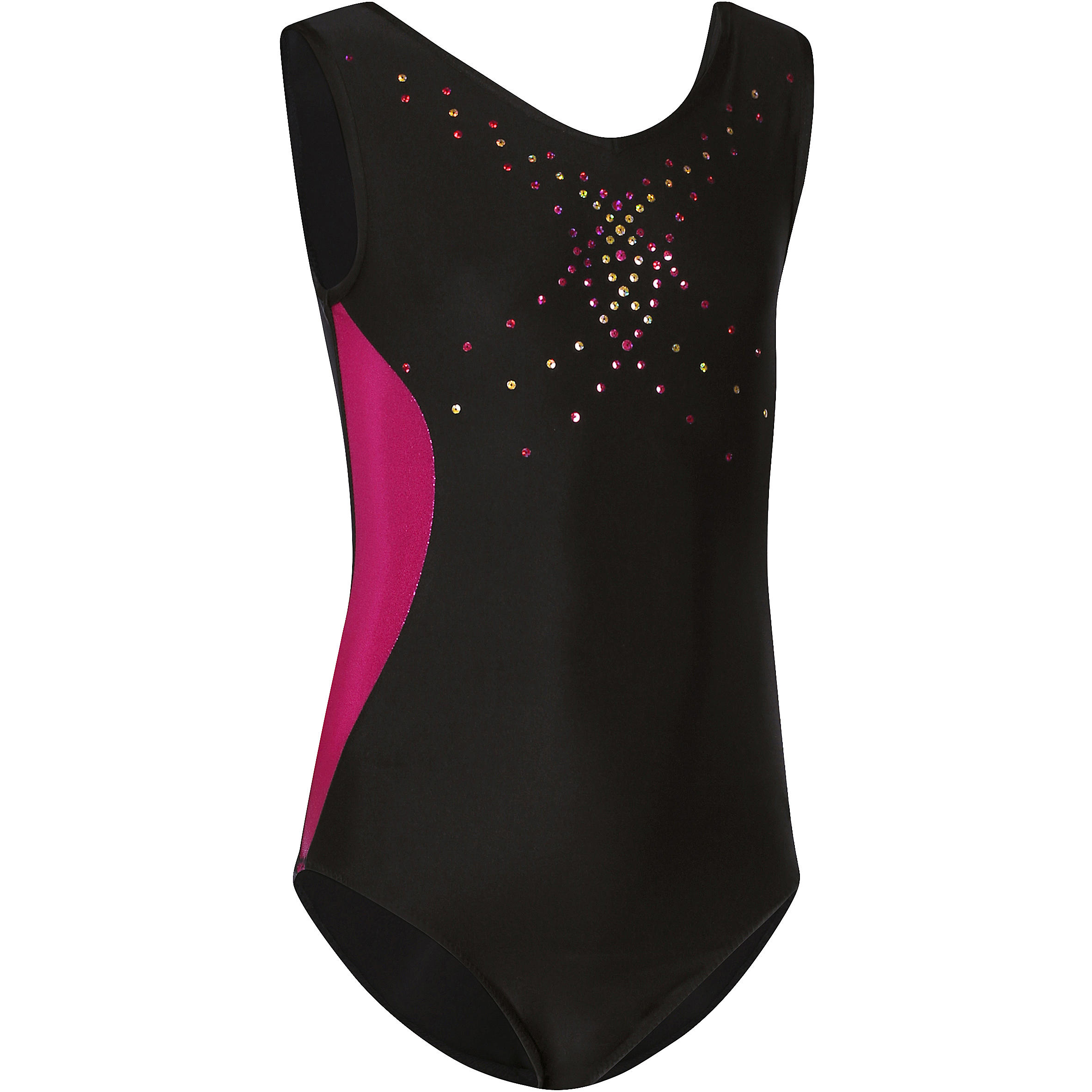 Maillot de ginástica sem mangas sequins menina preto/rosa de 6 anos ao tamanho s