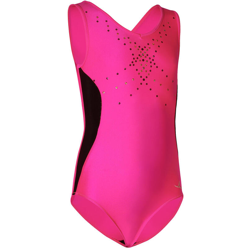 Maillot sin mangas lentejuelas gimnasia niña rosa negro