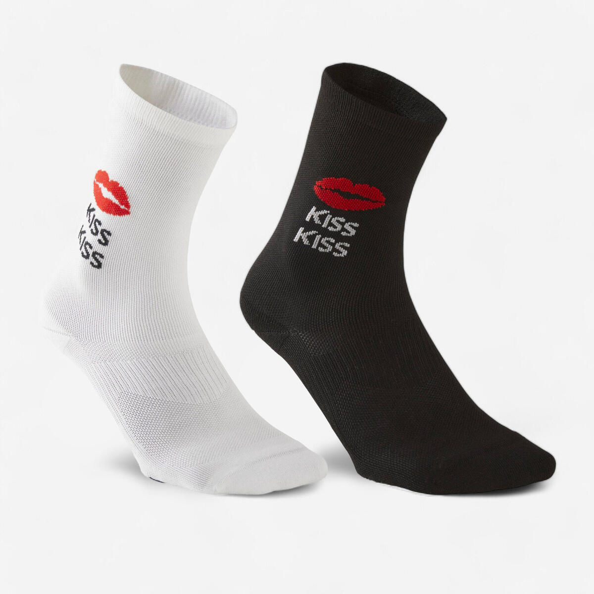 Chaussettes hautes de fitness cardio training x2, noires et blanches