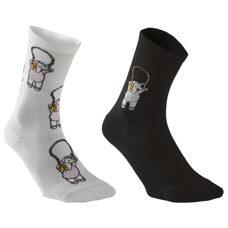 Calze fitness 2 paia medie bianche e nere unicorno