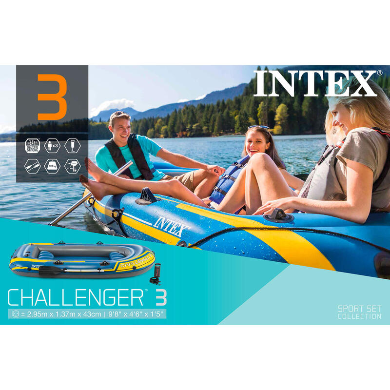 PACK BATEAU GONFLABLE INTEX CHALLENGER 3 - BLEU/JAUNE