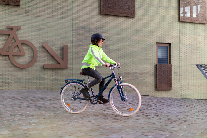 Fietsregenjas voor kinderen 500 geel met hoge zichtbaarheid