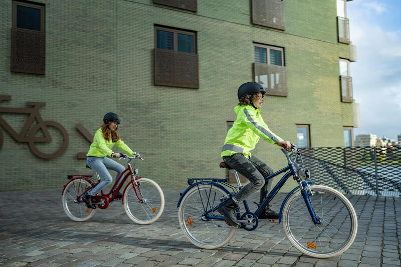 Fiets regenjas kind 500 geel met hoge zichtbaarheid