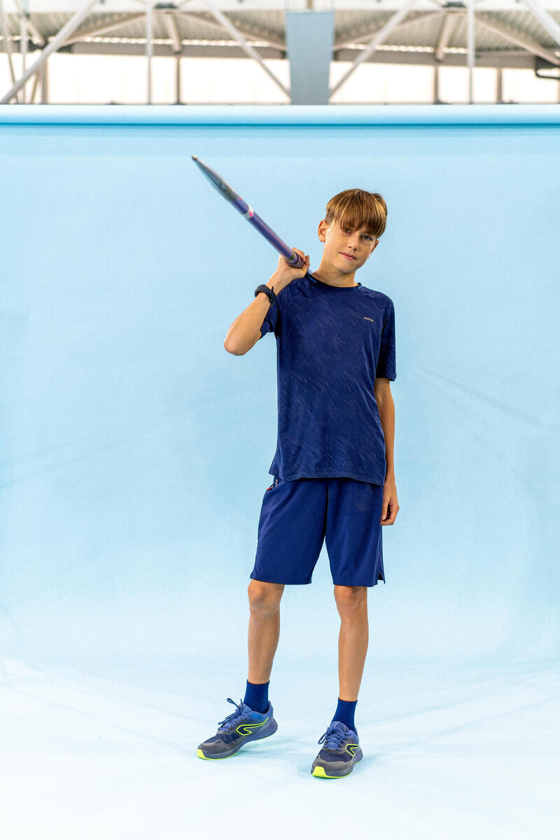 Tee-shirt manches courtes enfant running et athlétisme KIPRUN Care bleu