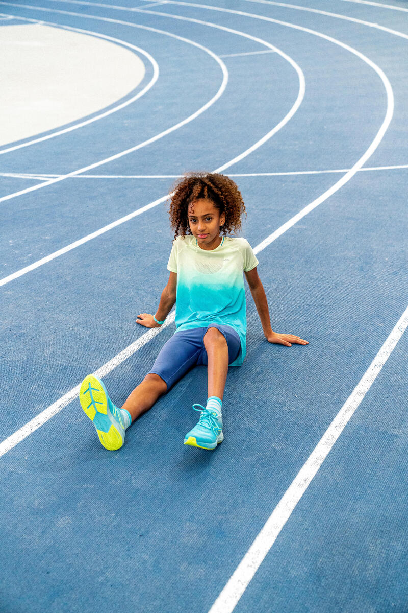 Atletieksokken kinderen AT500 Mid turquoise en gestreept tuquoise/grijs 2 paar