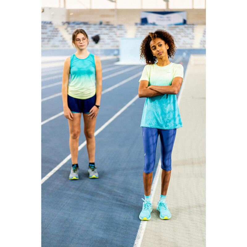 Atletieksokken kinderen AT500 Mid turquoise en gestreept tuquoise/grijs 2 paar