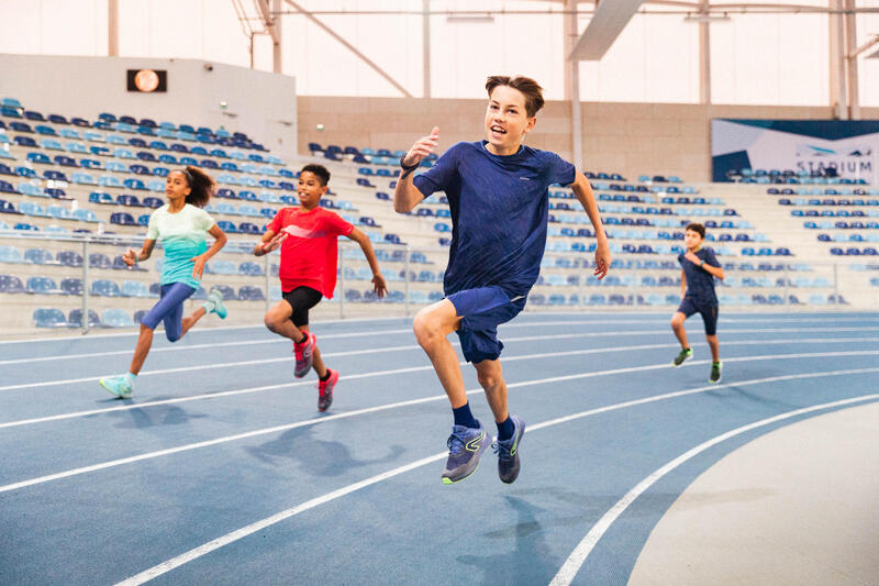 Pantalón Corto Running Atletismo AT 500 Niño Azul Rojo