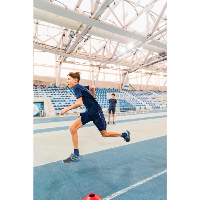 Pantaloncini atletica bambino AT 500 azzurro-rosso