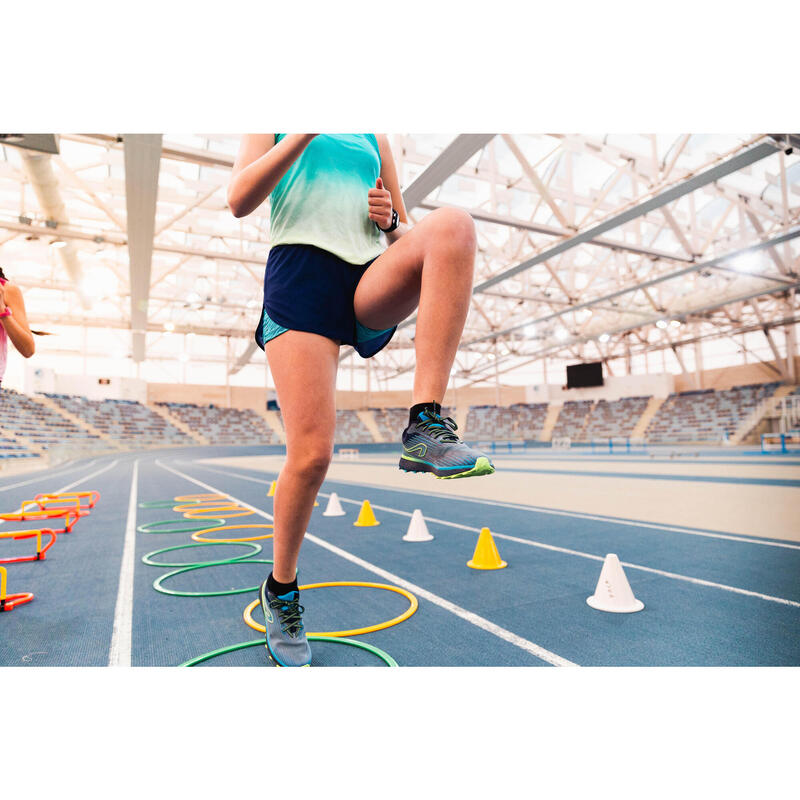 Short de running et d'athlétisme pour fille AT 500 2 en 1 marine vert