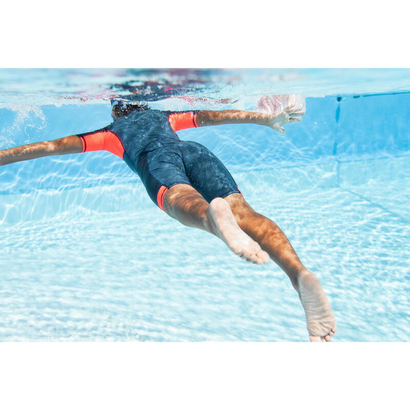 Combinaison De Natation Garçon - Shorty 100 Kloupi - Bleu Rouge