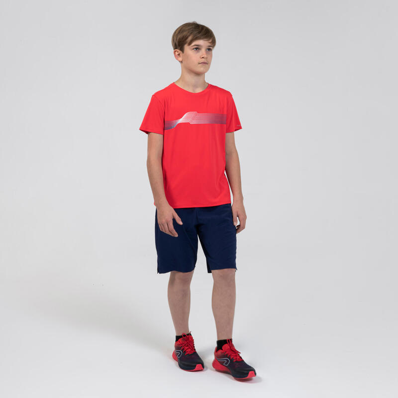 Pantaloncini atletica bambino AT 500 azzurro-rosso