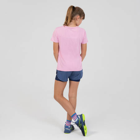 AT 500 Girl's 2-in-1 Running and Athletics Shorts - Denim Blue