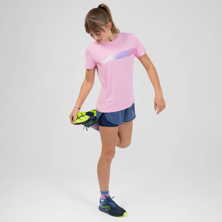 AT 500 Girl's 2-in-1 Running and Athletics Shorts - Denim Blue