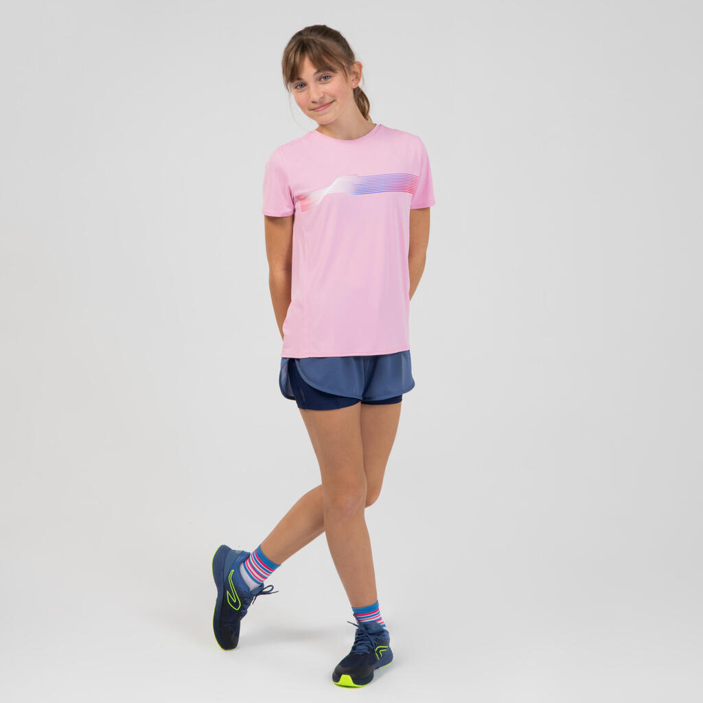 KIPRUN DRY++ kids breathable running T-Shirt - navy/green