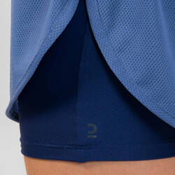 AT 500 Girl's 2-in-1 Running and Athletics Shorts - Denim Blue