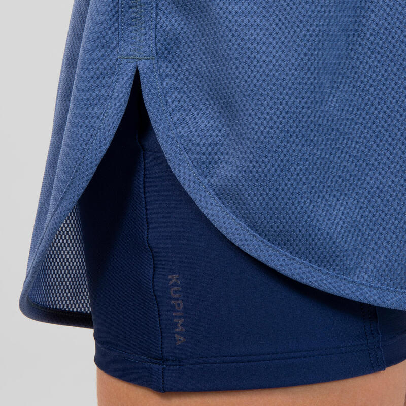 女童 2 合 1 跑步和田徑短褲 AT 500 - 丹寧藍／藍色