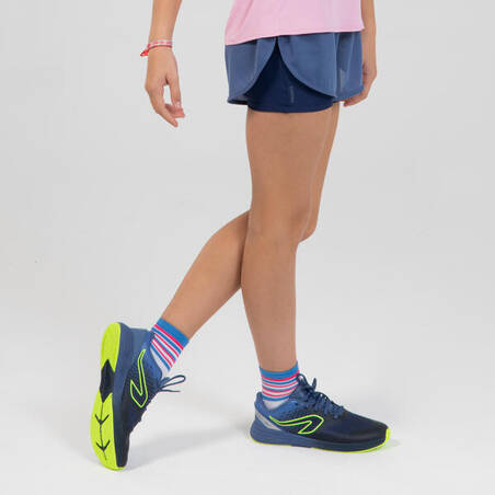 Celana Pendek Lari dan Olahraga Anak Perempuan 2-in-1 AT 500 Navy Denim
