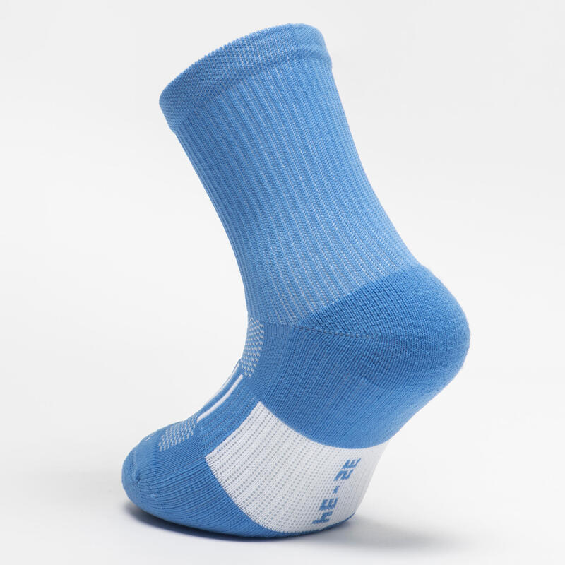 Kids' Socks AT 500 Mid 2-Pack - Blue and White Blue Grey stripes