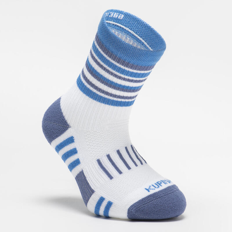 Kids' Socks AT 500 Mid 2-Pack - Blue and White Blue Grey stripes